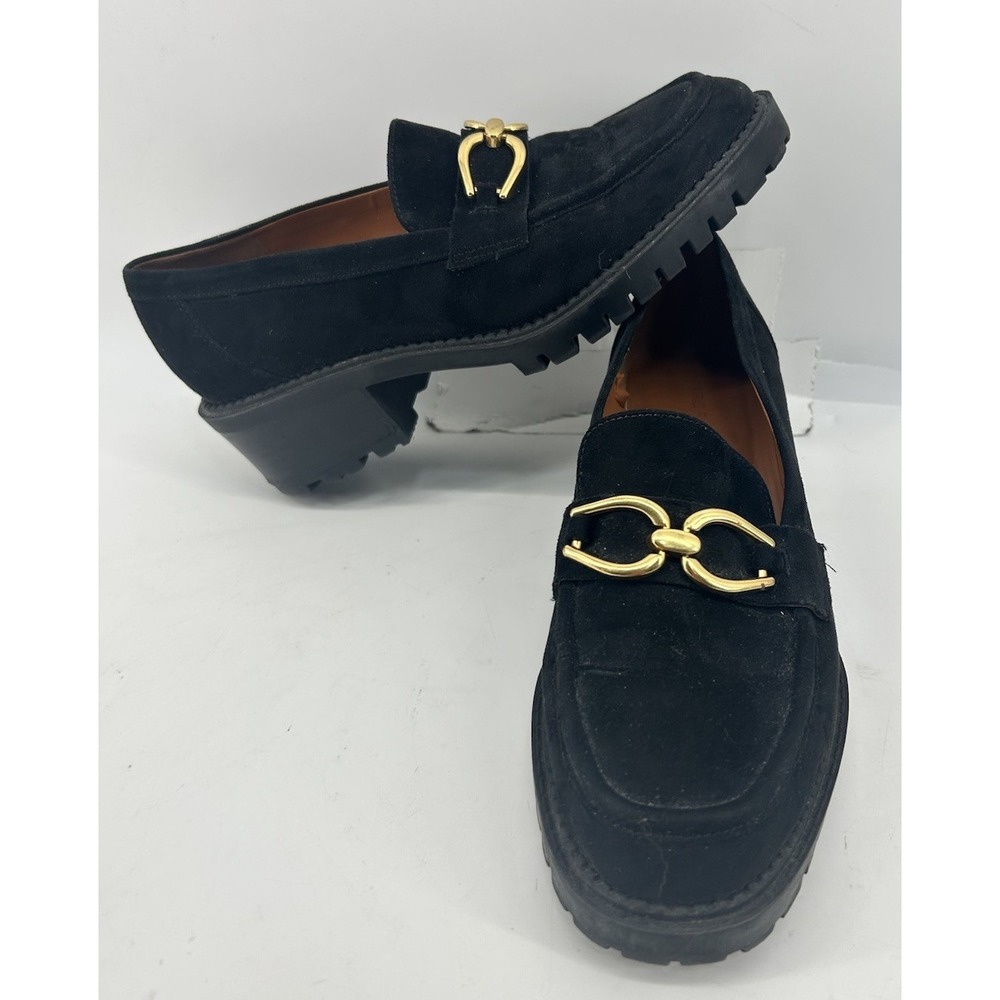 Marc Fisher Delanie Slip On Loafer Black Suede Chucky Lug Sole Women's 7.5M